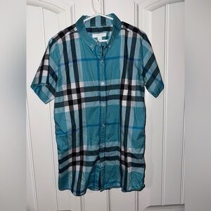 Burberry Blue and Black Button Down Shirt